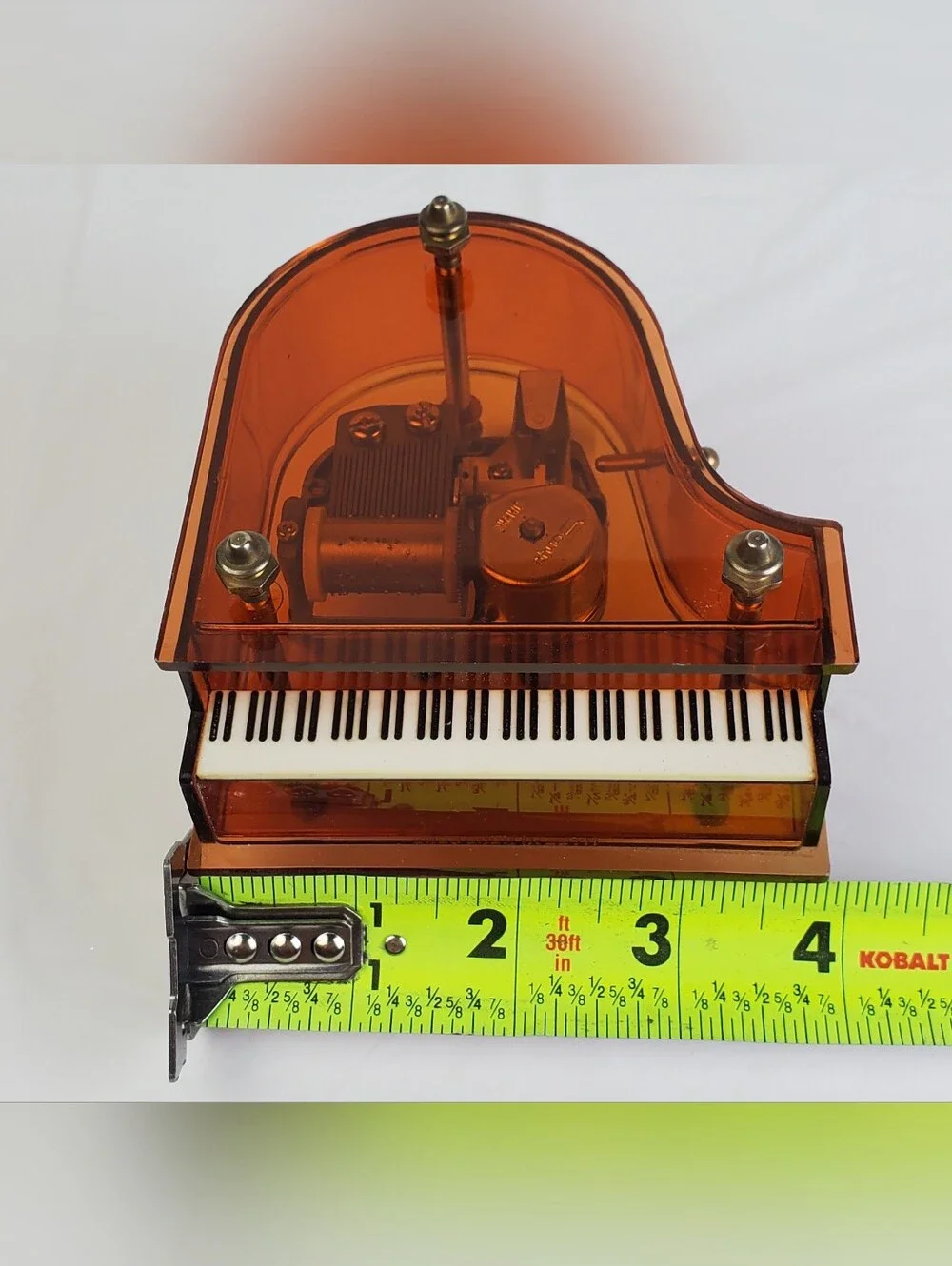 Sanyo Japan VTG Amber Lucite Grand Piano Music Box You Light Up My Life - WORKS